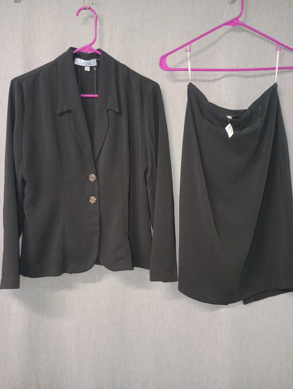 Classics 2 piece Business Suits Blk Matching Women's Suit Blazer w/Skirt Size M